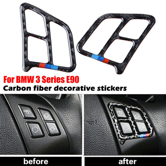 For BMW E90 E92 2005-2012 Carbon Fiber Steering Wheel Switch Button Cover Strips