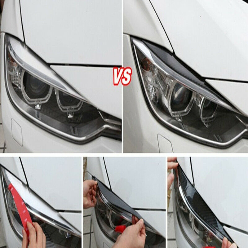 Real Carbon Fiber Headlight Eyebrow Trim Decor Covers For BMW 3 4 Series F30 F34