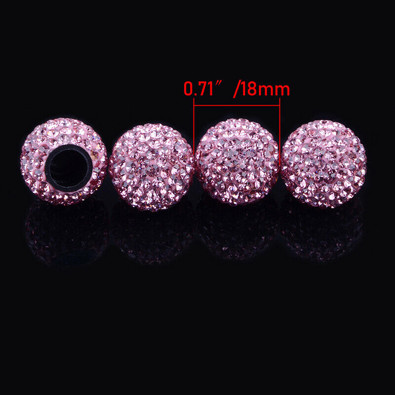 4Pcs Pink Car Rhinestone Tire Valve Caps Diamond Shining Air Caps Accessories