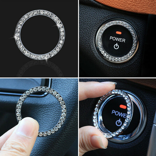 Auto Car SUV Decorative Silver Accessories Button Start Switch Diamond Ring UK a