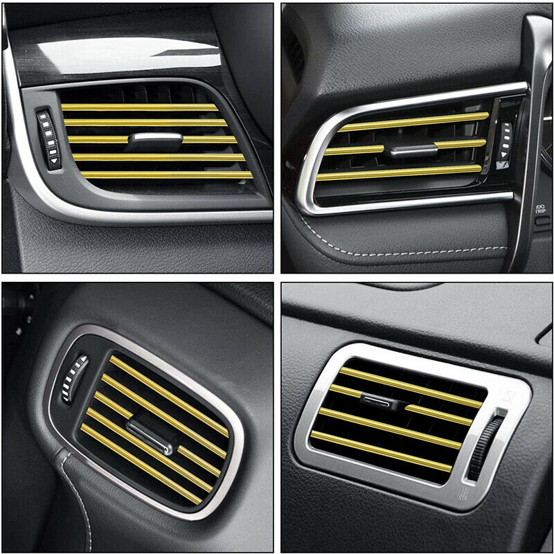 10x Car Accessories Gold Air Conditioner Air Outlet Decoration Strip Cover