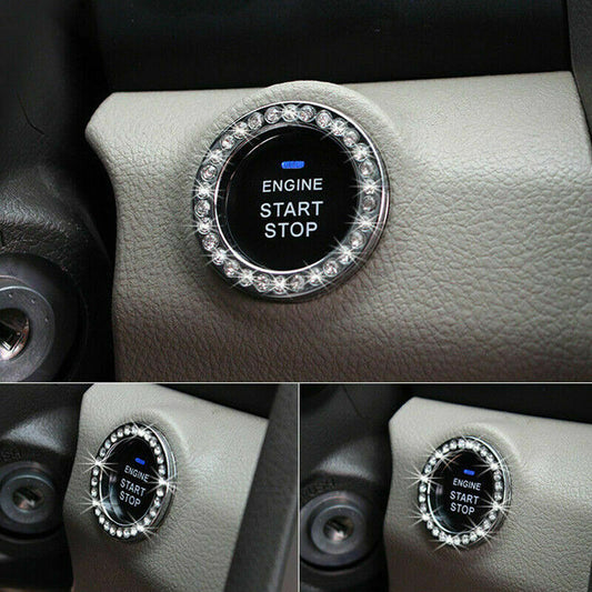 Auto Accessories Car Decorative Silver Button Start Switch Diamond Ring White