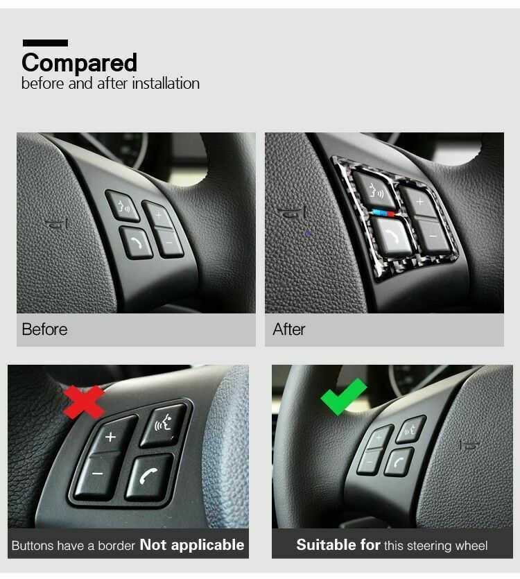 For BMW E90 E92 2005-12 Carbon Fiber Steering Wheel Switch Button Cover Strips e