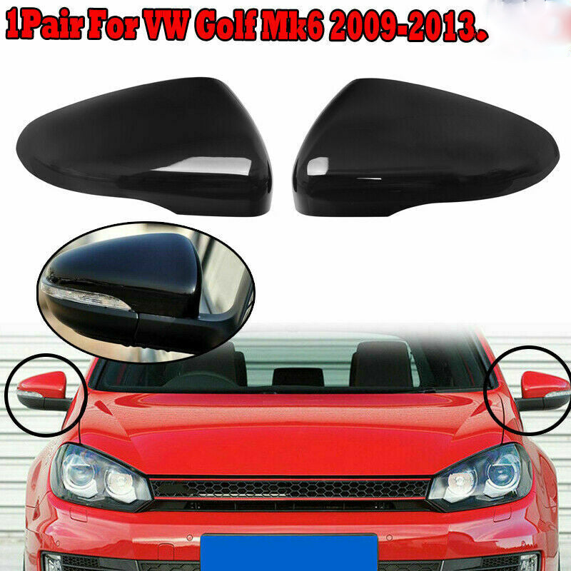 2pcs Gloss Black Door Wing Mirror Cover Caps Casing For VW Golf MK6 2009-2013 UK