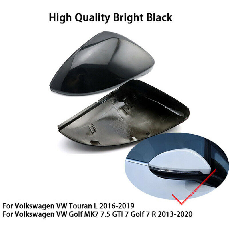 Gloss Black Wing Mirror Cover Caps Casing For VW Golf Mk7 Mk7.5 R GTI 2014-2018