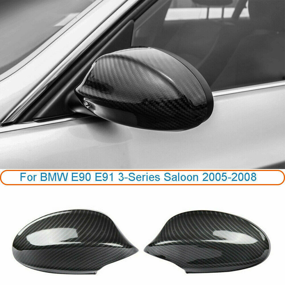 2x Wing Mirror Cover Caps Carbon Fiber Black For BMW E90 E91 2005 2006 2007 2008