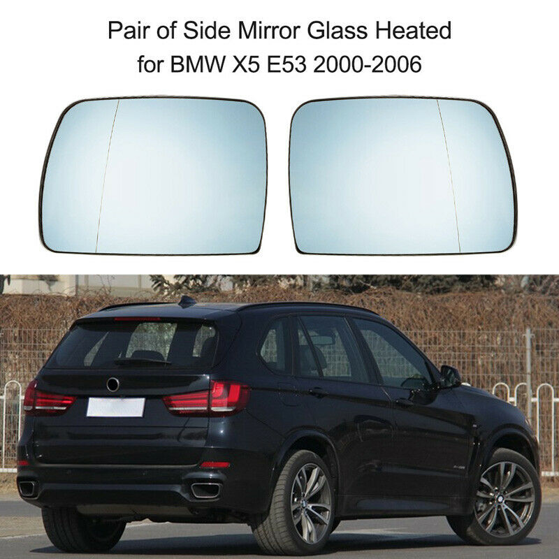 Pair Car Door Wing Mirror Glass Heated Blue Tinted For BMW X5 E53 1999-2006 UK