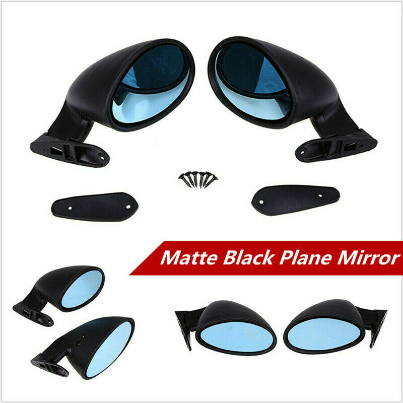 2X Car Matte Black Color Blue Rear View Mirror F1 Style Side Wing Plane Mirrors