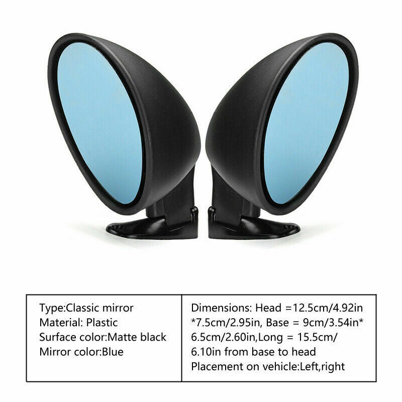 2X Car Matte Black Color Blue Rear View Mirror F1 Style Side Wing Plane Mirrors