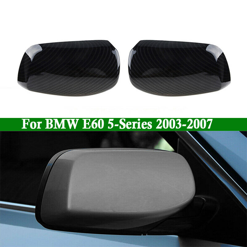 Pair Carbon Fiber Rearview Mirror Cover Caps For BMW E60 E61 E63 E64 2003-2007