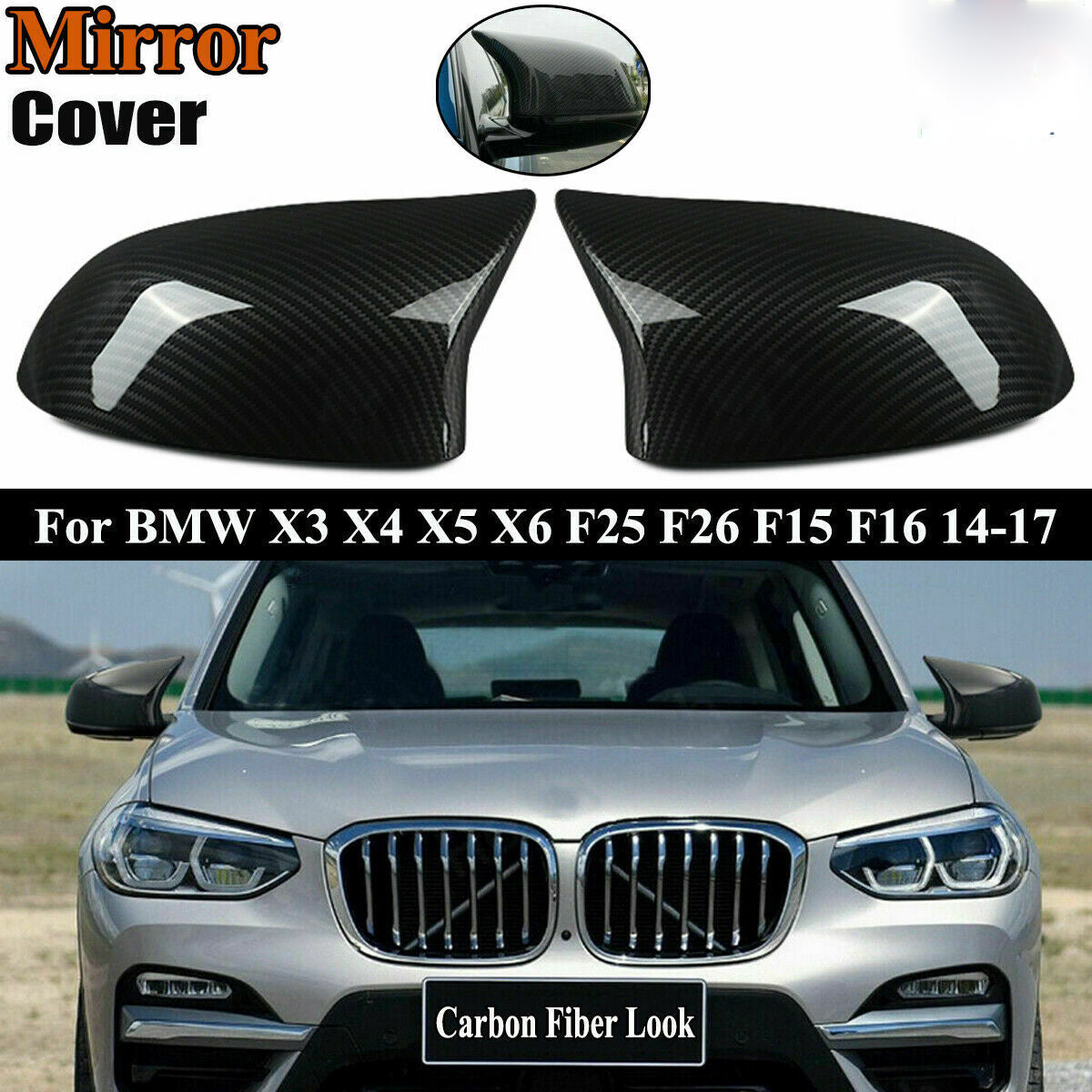 Carbon Fiber Wing Mirror Cover Cap For BMW X3 F25 X4 F26 X5 F15 X6 F16 2015-2018