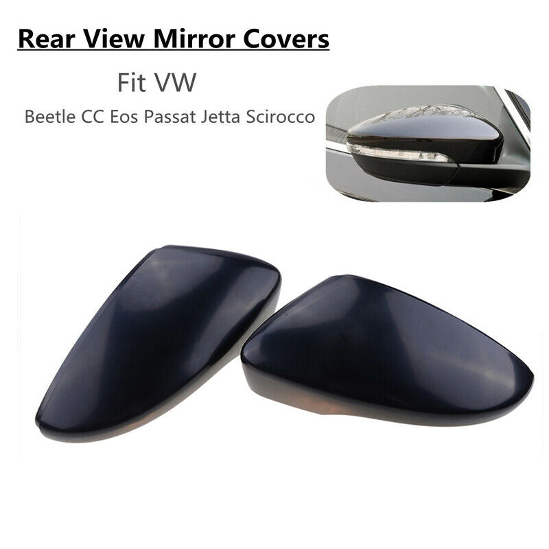 Pair Black Wing Mirror Cover Casing For VW CC Passat B7 Beetle EOS Scirocco UK