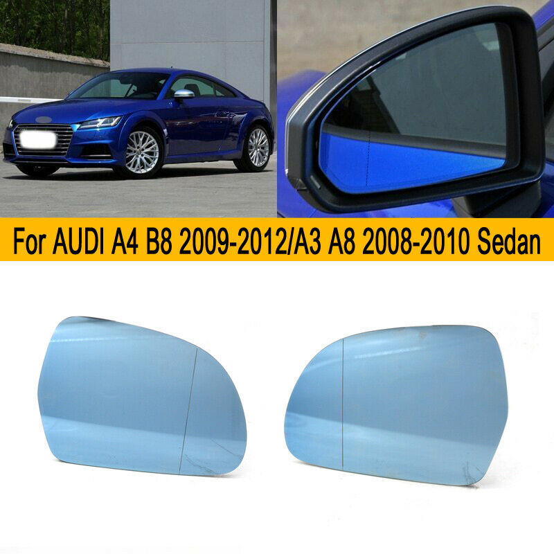 Left+Right Side Wing Mirror Glass For Audi A4 B8 2010-2015 Heated Blind Spot