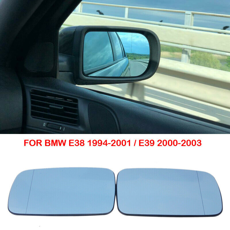 2X Wing Door Mirror Glass For BMW E38 1994-2001 E39 2000-2003 Heated Blue LH+RH