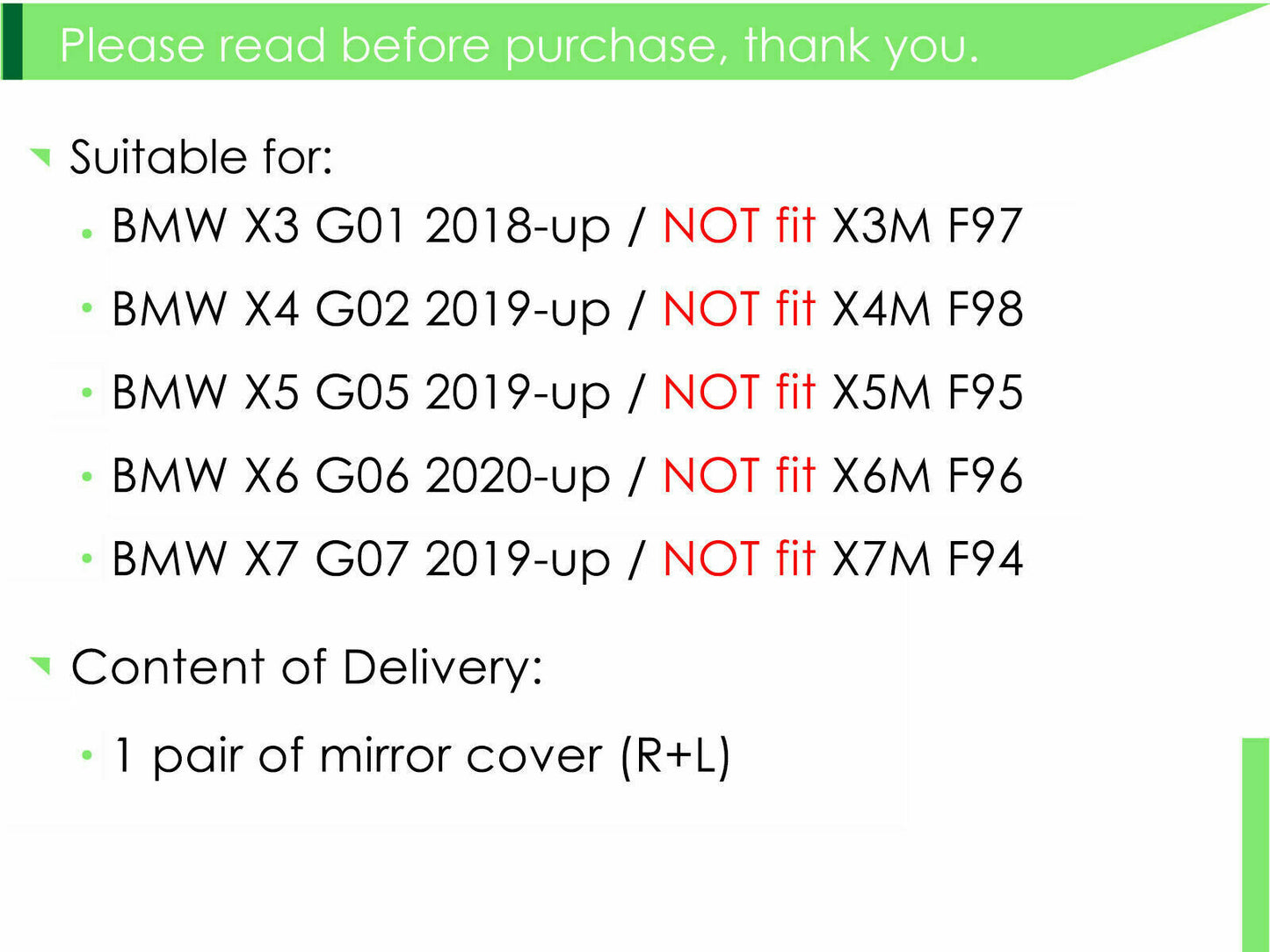 Gloss Black Wing Mirror Covers For BMW X3 X4 X6 G01 G02 G05 G06 G07 2018-2021 UK