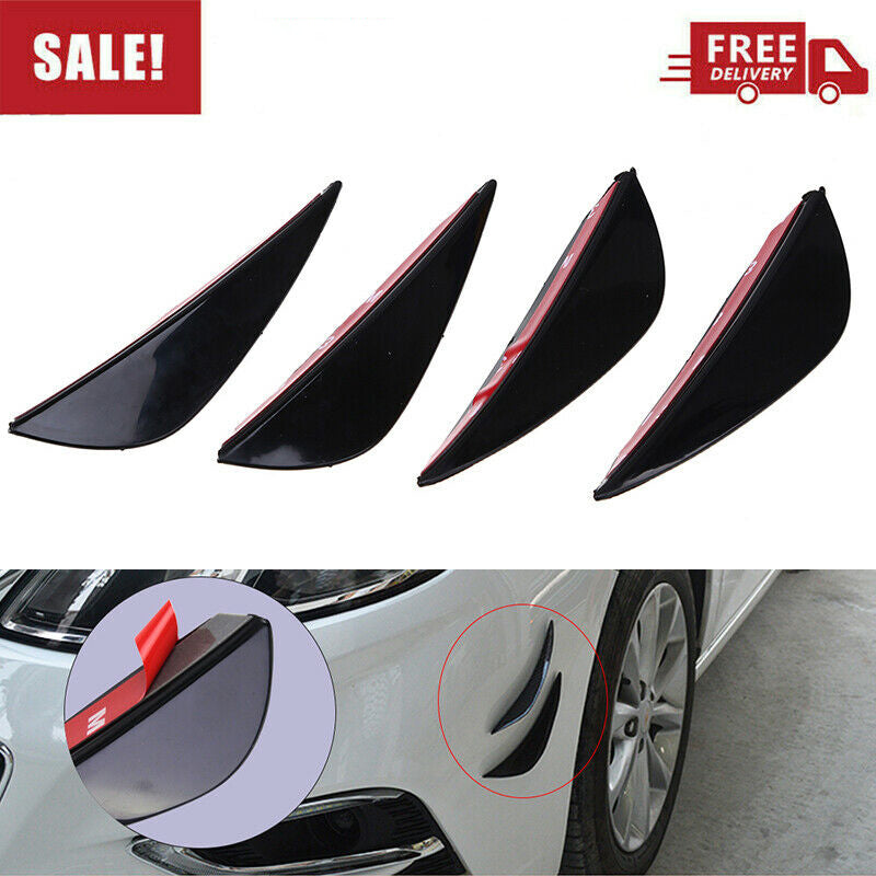 4pcs Universal Car Front Bumper Lip Splitter Fin Body Spoiler Canards Trim Black