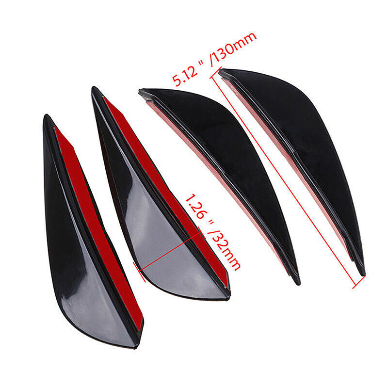 4pcs Universal Car Front Bumper Lip Splitter Fin Body Spoiler Canards Trim Black