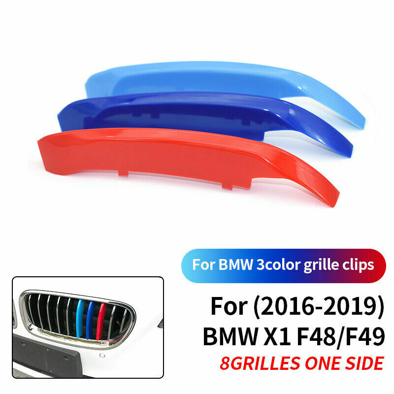 For BMW X1 F48 15-18 M-Color 8 Bars Front Kidney Grill Grille Cover Clips Strips