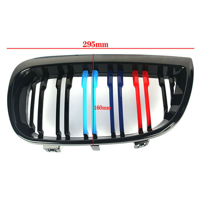 Gloss Black+M Color Dual Slat Front Kidney Grill For 03-07 BMW E81 E87 1 Series