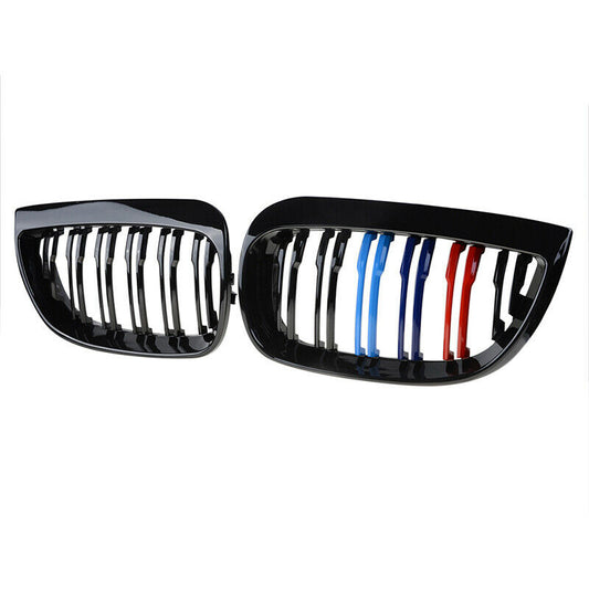 Gloss Black+M Color Dual Slat Front Kidney Grill For 03-07 BMW E81 E87 1 Series