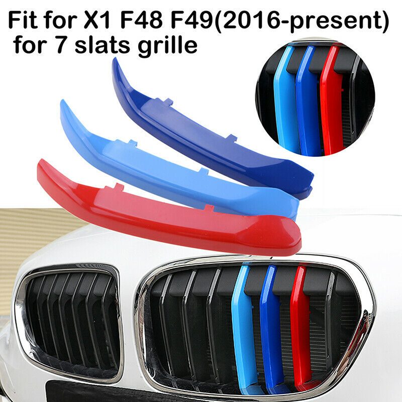 M-Color 7 Bars Front Kidney Grill Grille Cover Clips Strips for BMW X1 F48 15-19