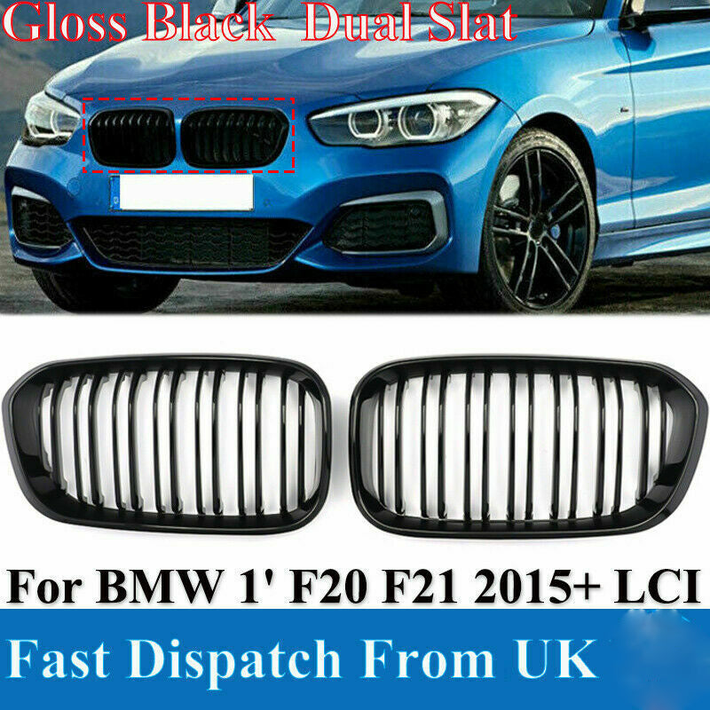 Gloss Black Front Kidney Grill Grille For BMW F20 F21 1 Series 15-18 Twin Bar
