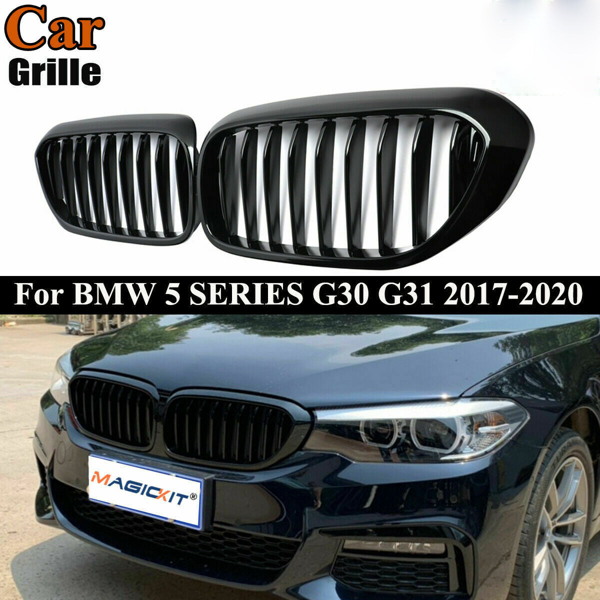 For BMW 5 Series G30 G38 2018-2020 Gloss Black Front Kidney Bumper Grille Grill
