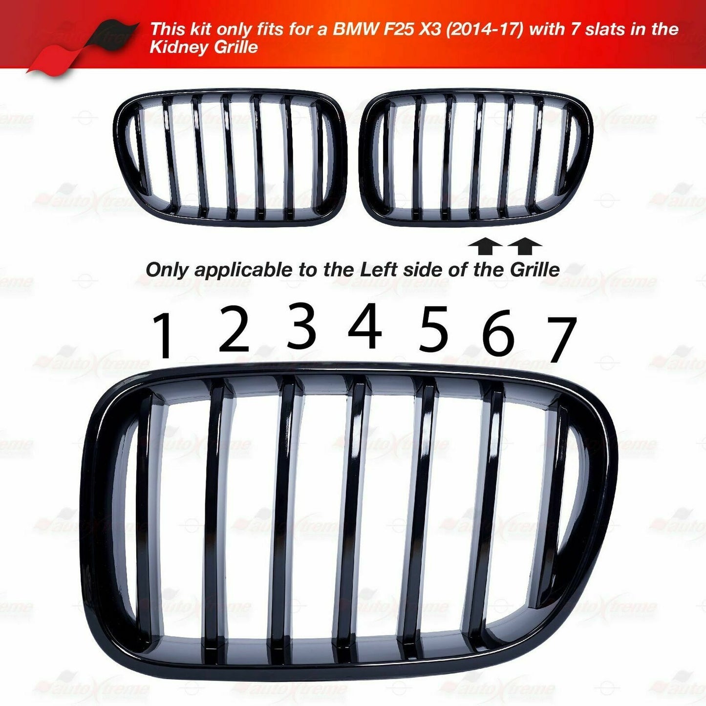 1Set Kidney Grille M Color Cover Stripes Clips fits 2011-2017 BMW F26 F25 X3 X4