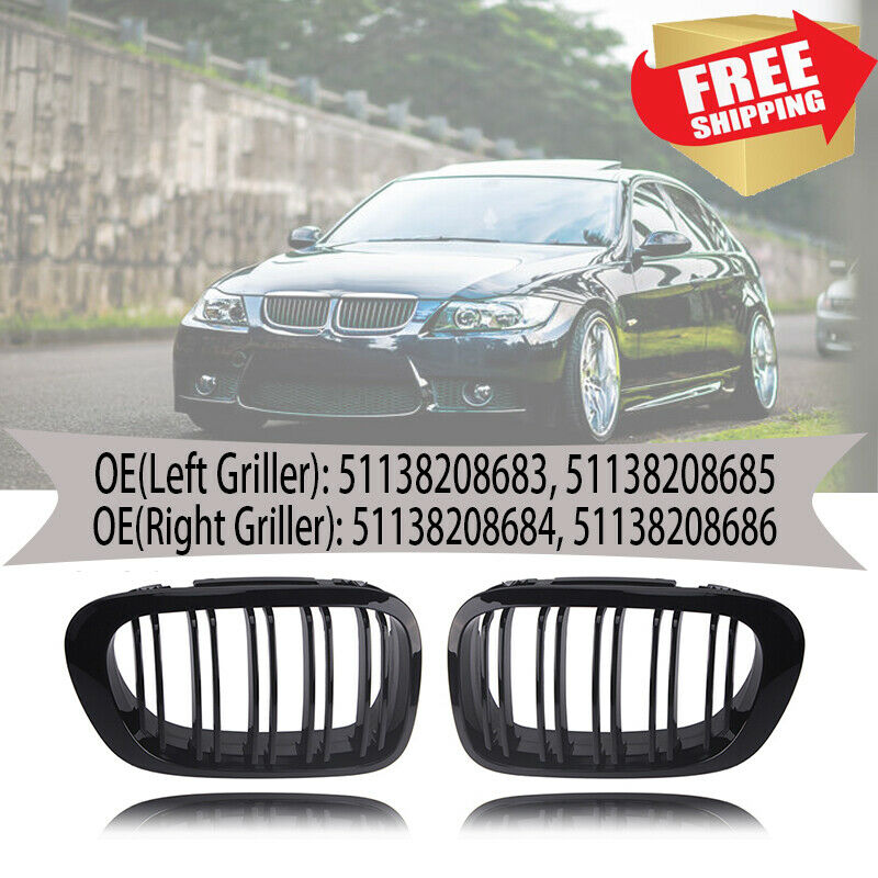For BMW E46 2000-2003 M3 Gloss Black Front Bumper Kidney Grille Grill Dual Slat