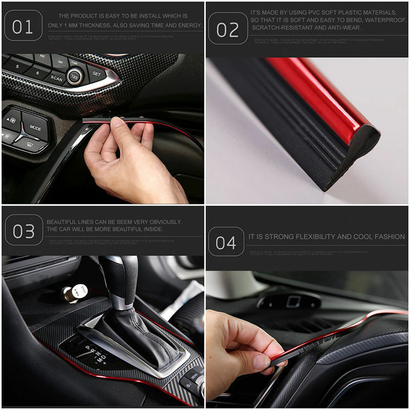 5M Red Chrome Car Auto Interior Exterior Decoration Moulding Trim Strip Line UK