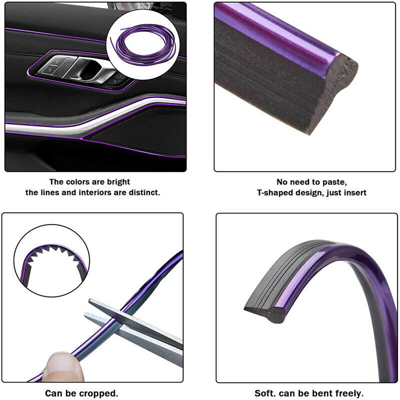 5M Purple Car Auto Interior Exterior Decoration Moulding Trim Strip Line + Tool