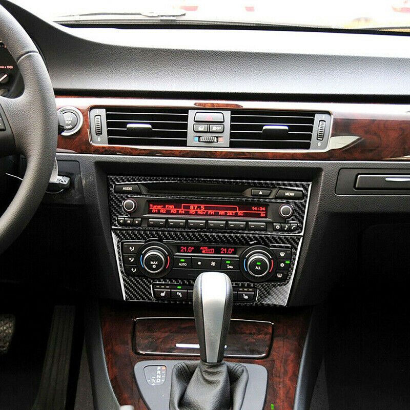 1xCarbon Fiber Console CD&AC Panel Cover Trim For BMW 3 Series E90 E92 2005-2012