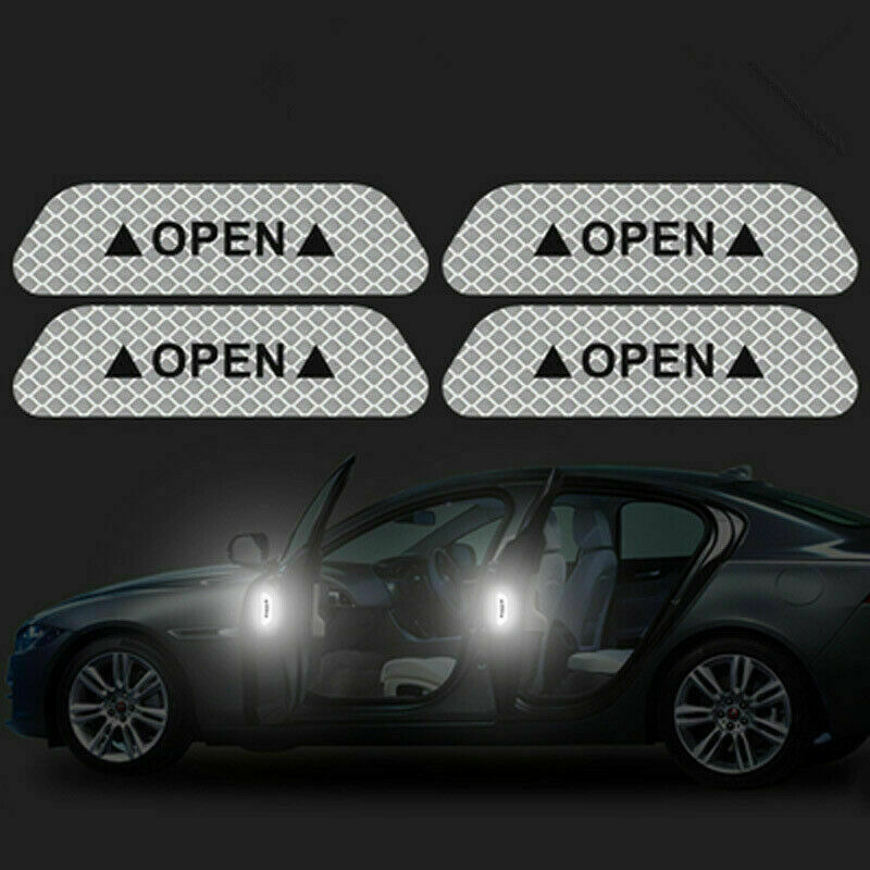 4Pcs Universal Car Door Open Sticker Reflective Tape Safety Warning Decal White