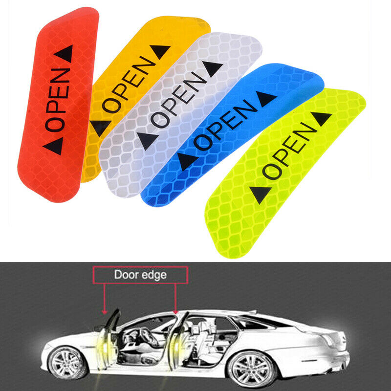 4Pcs Universal Car Door Open Sticker Reflective Tape Safety Warning Decal White