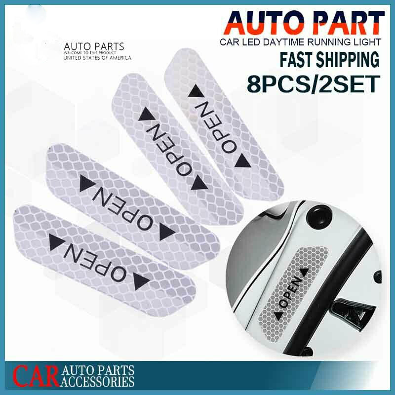 8Pcs Universal Car Door Open Sticker Reflective Tape Safety Warning Decal White