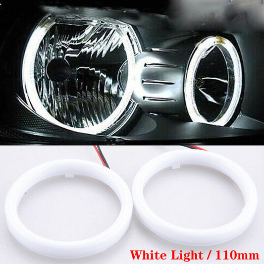 110MM White Car COB LED Ring Angel Eyes Halo Foglight Headlight Lamp Cover AE