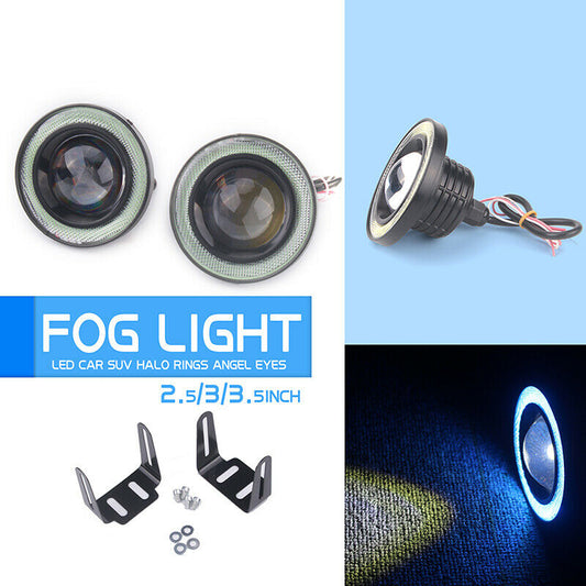 Angel Eyes Halo Auto Car Fog Lights Lamp Projector DRL COB LED Bulbs Universal