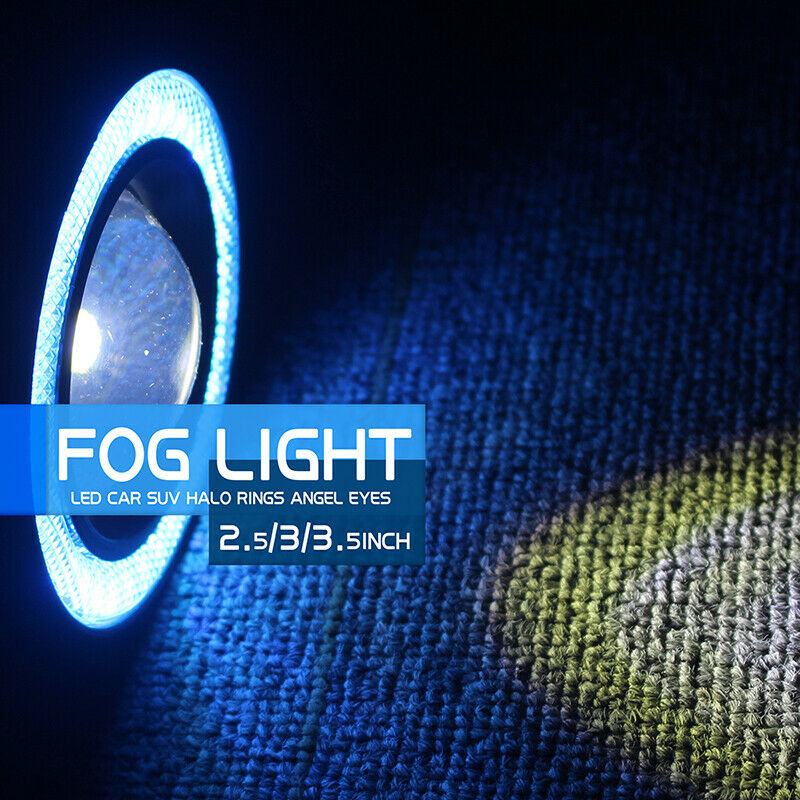 64/76/89mm Angel Eyes Halo Car Fog Lights Lamp Projector DRL COB LED Bulbs UK 2X