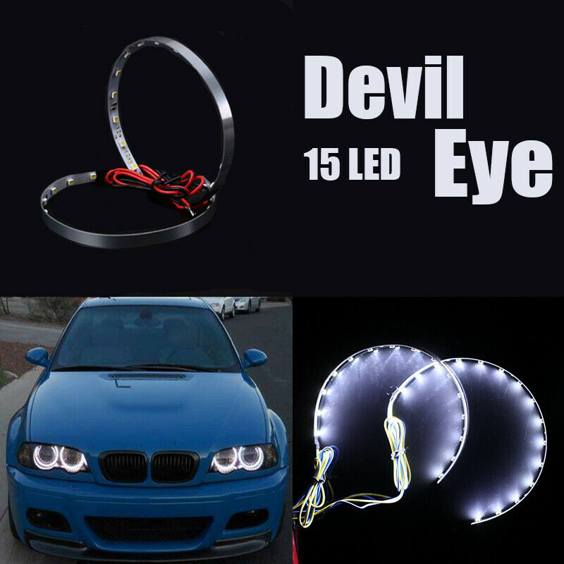 2x White Devil Demon Eyes Halo Ring LED For Projector Lens Headlights Retrofit