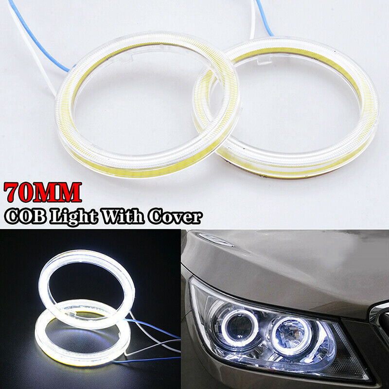 2x 70MM White Car Auto LED ring Angel Eyes Halo Fog Head Lamp Light+Cover UK E2