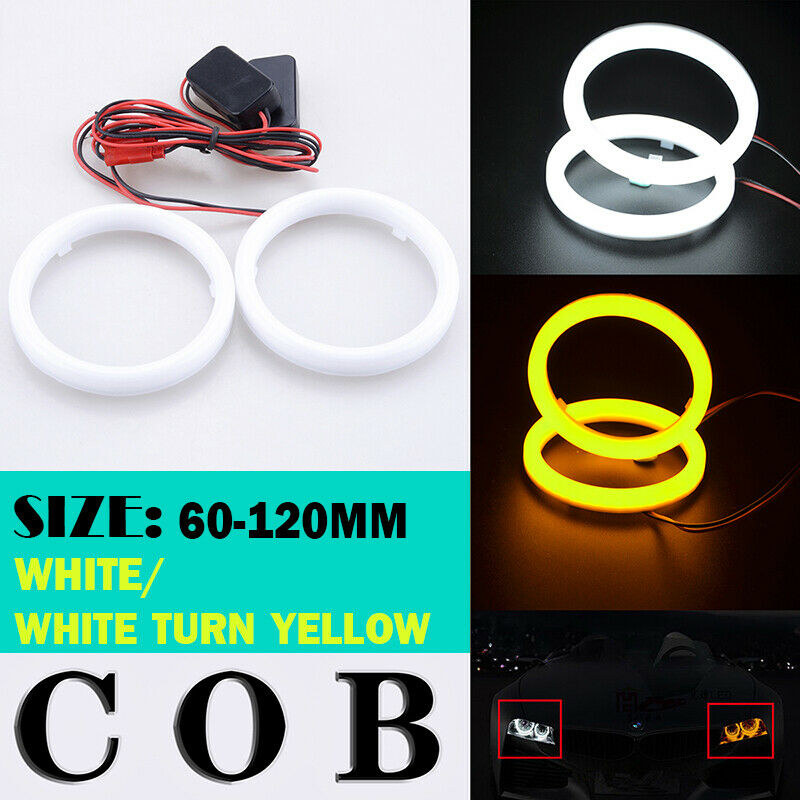 2PCS White Halo Fog Light Rings Angel Eyes Headlight Kit 70/80/90/100/110/120MM