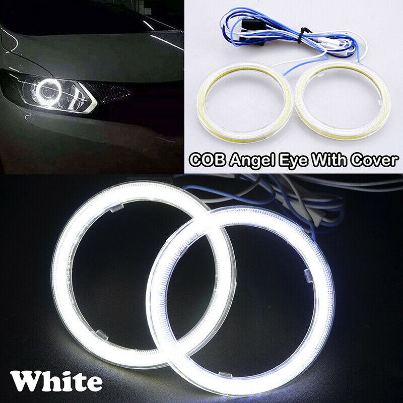 70MM COB LED Ring Angel Eye Halo Headlight Lamp Cover White Light Universal e2