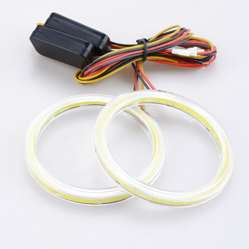 70MM COB LED Ring Angel Eye Halo Headlight Lamp Cover White Light Universal e2