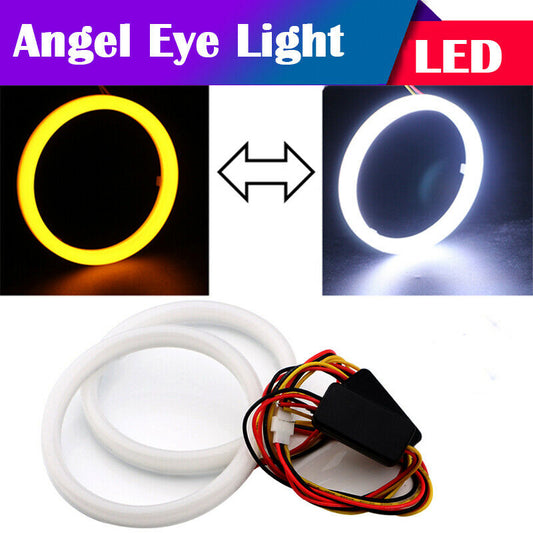 60/70/80MM White+Amber Switchback 102SMD Halo Ring Angel Eyes LED Lights 12V