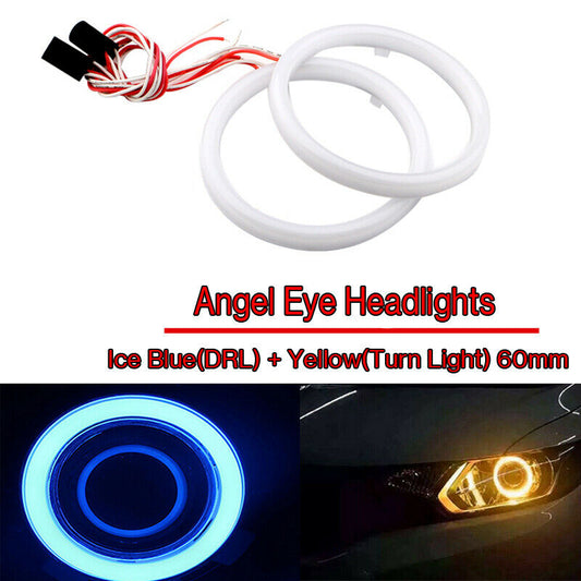 60/70/80MM White+Amber Switchback 102SMD Halo Ring Angel Eyes LED Lights 12V