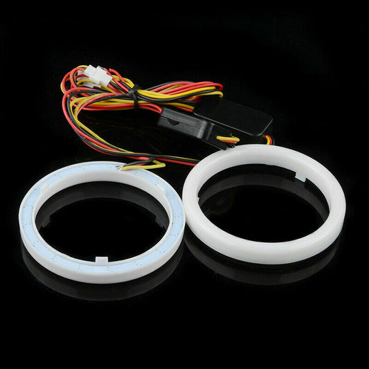 2X Angel Eyes 60-120MM COB Car Headlight Halo Ring White DRL Amber Turn Light