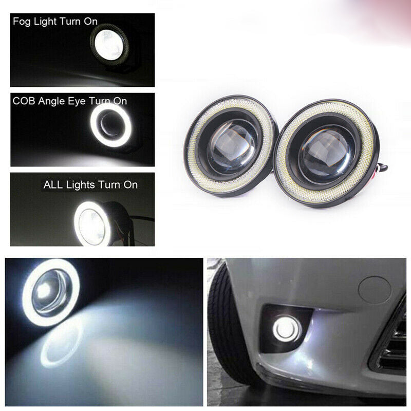 3inch/76mm White Angel Eyes Halo Car Fog Lights Lamp Projector DRL COB LED Bulbs