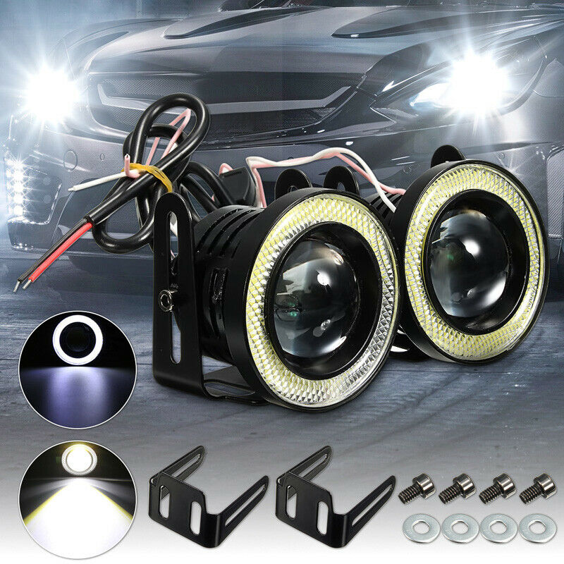 3inch/76mm White Angel Eyes Halo Car Fog Lights Lamp Projector DRL COB LED Bulbs