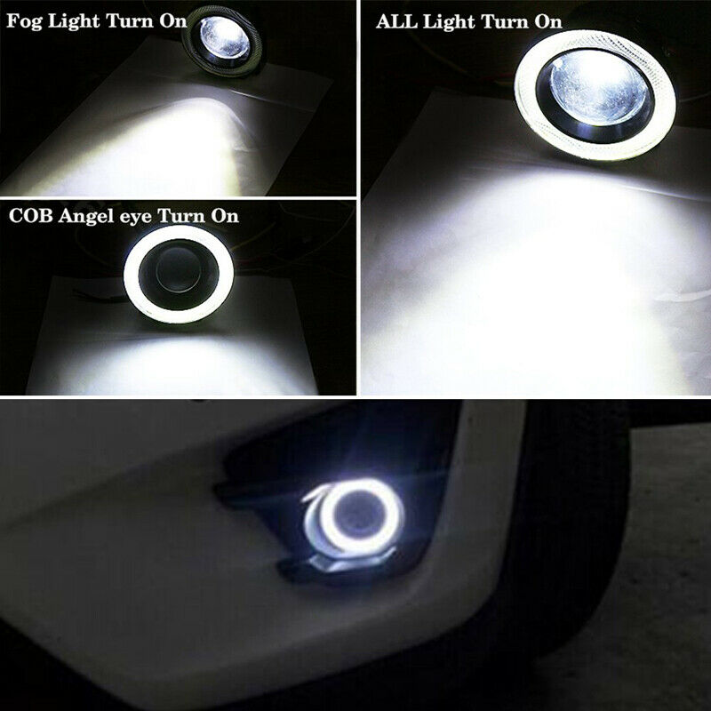 3inch/76mm White Angel Eyes Halo Car Fog Lights Lamp Projector DRL COB LED Bulbs