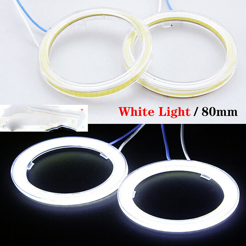 Pair 80MM White Car LED Ring Angel Eyes Halo Fog Light Headlight Lamp Cover ae